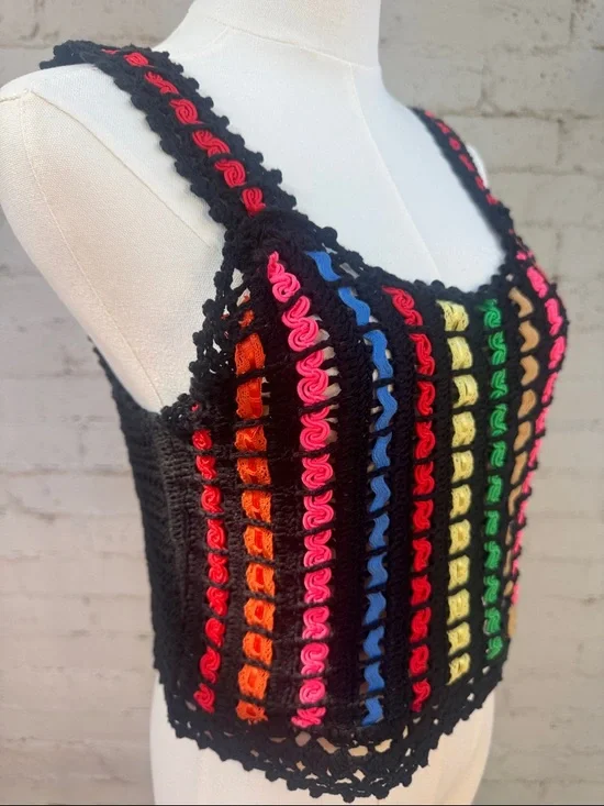 Alice + Olivia Lorri Crochet Tank Top Black / Multi Size S - Picture 10 of 14